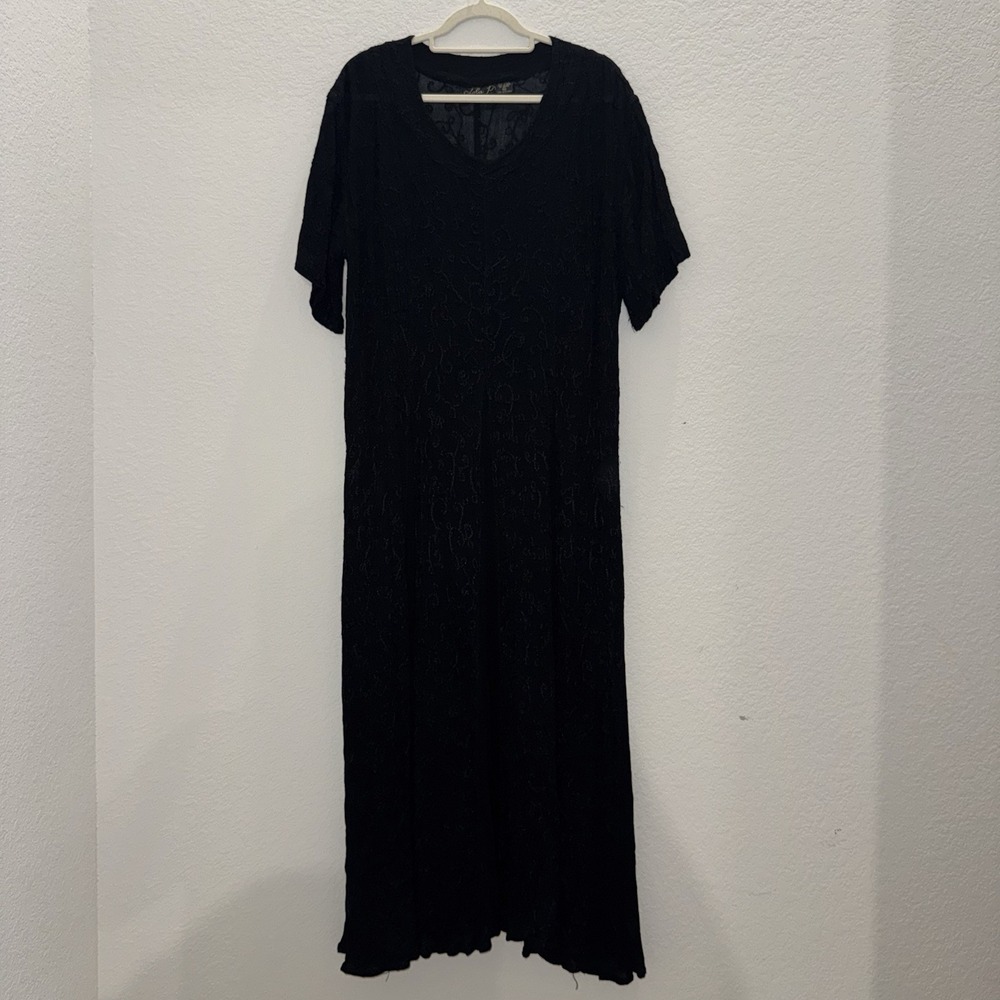 Lola P Women XL Long Maxi Dress Paisley Embroidered Sheer FairyGrunge Whimsygoth